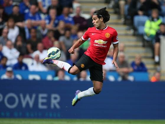 Radamel Falcao of Manchester United in action - Premier League - Leicester City vs Manchester United (ManU) EDITORIAL USE ONLY. No use with unauthorised audio, video, data, fixture lists, club league logos or live services. Online in-match use limited to 120 images, no video emulation. No use in betting, games or single club league player publications.