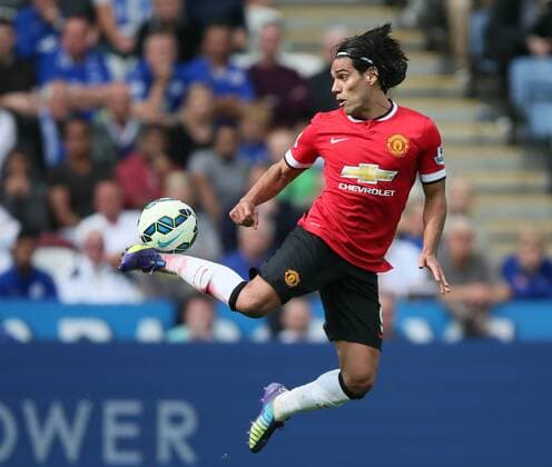 Radamel Falcao of Manchester United in action - Premier League - Leicester City vs Manchester United (ManU) EDITORIAL USE ONLY. No use with unauthorised audio, video, data, fixture lists, club league logos or live services. Online in-match use limited to 120 images, no video emulation. No use in betting, games or single club league player publications.