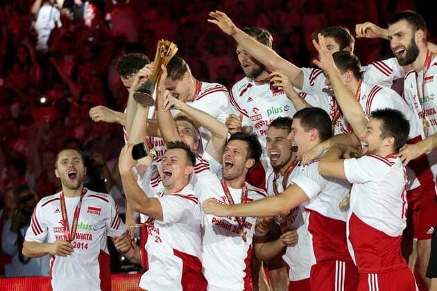 21.09.2014 KATOWICE VOLLEYBALL , FIVB MEN S VOLLEYBALL WORLD CHAMPIONSHIP 2014 , FINALS ROUND ) ( FINAL GAME POLAND ) RADOSC ZWYCIESTWO PAWEL ZATORSKI KRZYSZTOF IGNACZAK , MATEUSZ MIKA , PIOTR NOWAKOWSKI , MICHAL WINIARSKI , FABIAN DRZYZGA , MICHAL KUBIAK , MARCIN MOZDZONEK  20140921CSJP3041