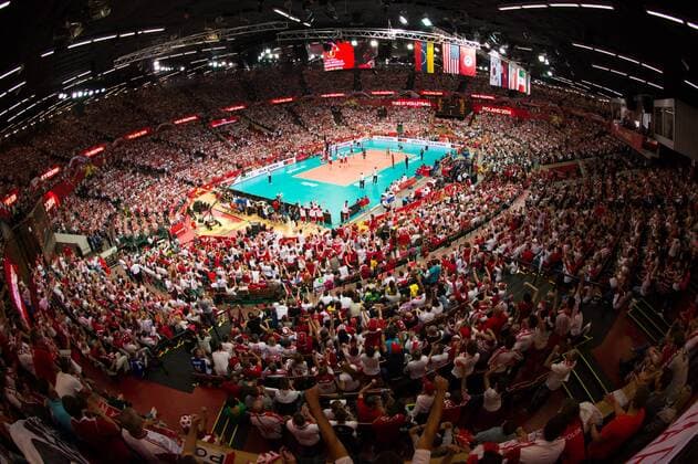 21.09.2014, Spodek, Kattowitz Volleyball, FIVB Volleyball Men s World Championship 2014, Finale, Übersicht Spodek Arena Zuschauer Fans Polen