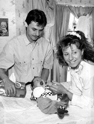 Olaf Thon (FC Bayern München) mit Frau Andrea und Tochter Anika