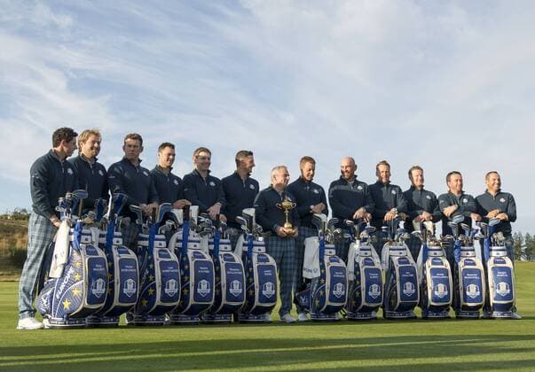 Team Europa, v.li. Rory McIlroy, Victor Dubuisson, Lee Westwood, Martin Kaymer , Stephen Gallacher, Justin Rose, Teamcaptain Paul McGinley, Ian Poulter, Thomas Bjorn, Henrik Stenson, Jamie Donaldson, Graeme McDowell, Sergio Garcia 23.09.2014. Gleneagles, Auchterarder, Perthshire, Scotland. xStephenxBartholomewx ActionPlus11562795