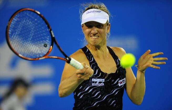 Mona Barthel of Germany returns a shot during the Women s singles match at the WTA Tennis Damen Wuhan Open tennis tournament in Wuhan capital of central China s Hubei Province, on Sept. 23, 2014. ) (djj) (SP)CHINA-WUHAN-TENNIS-WUHAN OPEN-BARTHEL HaoxTongqian 