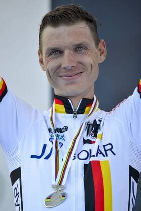 PONFERRADA, SPAIN: German Tony Martin pictured on the podium after the men s elite individual time trial race at the UCI World Cycling championships in Ponferrada, Spain, Wednesday 24 September 2014. DIRKxWAEM  premiumd 19091882