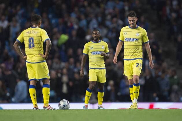 Sheffield Wednesday look dejected following the third goal - Manchester City vs. Sheffield Wednesday - Capital One League Cup - Anfield - Liverpool - 24 09 2014 EDITORIAL USE ONLY. No use with unauthorised audio, video, data, fixture lists, club league logos or live services. Online in-match use limited to 120 images, no video emulation. No use in betting, games or single club league player publications.