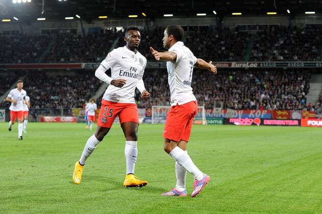 joie Lucas Moura apres son but - Jean Christophe Bahebeck (PSG) SM Caen vs Paris St. Germain - Ligue 1 - 24 09 2014 NLeGouicxFEP 