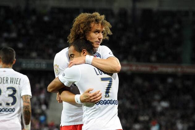 joie Lucas Moura apres son but - David Luiz (PSG) SM Caen vs Paris St. Germain - Ligue 1 - 24 09 2014 NLeGouicxFEP 