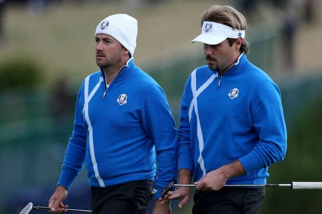 GOLF - PGA, Ryder Cup 2014 PERTHSHIRE,SCOTLAND,26.SEP.14 - GOLF - PGA Golf Herren Tour, Ryder Cup, Auchterarder Golf Club. Image shows Sergio Garcia (ESP) and Victor Dubuisson (FRA). 