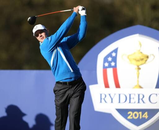 Europe s Thomas Bjorn tees off in the morning fourball match against USA s Fowler and Walker on the first day of the 2014 Ryder Cup in Gleneagles,Scotland on September 26, 2014. The match was halved.  LON20140926099
