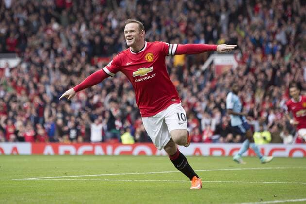 Wayne Rooney of Manchester United celebrates his opening goal - Manchester United vs. West Ham United - Barclay s Premier League - Old Trafford - Manchester - 27 09 2014 Pic Philip Oldham Sportimage EDITORIAL USE ONLY. No use with unauthorised audio, video, data, fixture lists, club league logos or live services. Online in-match use limited to 120 images, no video emulation. No use in betting, games or single club league player publications.