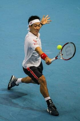 27 September 2014: Kei Nishikori of Japan in action during the semifinal match of ATP Tennis Herren World Tour 250 Malaysian Open, Kuala Lumpur 2014 held at Putra Stadium in Bukit Jalil, Kuala Lumpur, Malaysia. TENNIS: SEP 27 Malaysia Open Icon3781409271384 EDITORIAL USE ONLY