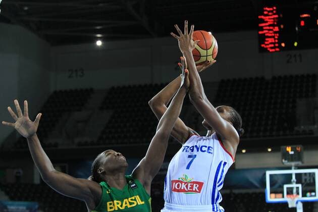 2014 FIBA World Women s Championship basketball match between France and Brazil at Ankara Arena on October 1, 2014 in Ankara. Score: France 61 - Brazil 48 Pictured: Sandrine Gruda of France and Clarissa Santos of Brazil. 