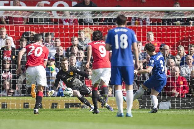 Leighton Baines of Everton sees his penalty saved by David de Gea of Manchester United - Manchester United vs. Everton - Barclay s Premier League - Old Trafford - Manchester - 04 10 2014 Pic Philip Oldham Sportimage EDITORIAL USE ONLY. No use with unauthorised audio, video, data, fixture lists, club league logos or live services. Online in-match use limited to 120 images, no video emulation. No use in betting, games or single club league player publications.