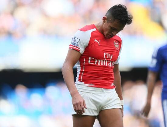 Arsenal s Alexis Sanchez with his shorts pulled up - Barclays Premier League - Chelsea Vs Arsenal - Stamford Bridge - England - 5th October 2014 - EDITORIAL USE ONLY. No use with unauthorised audio, video, data, fixture lists, club league logos or live services. Online in-match use limited to 120 images, no video emulation. No use in betting, games or single club league player publications.