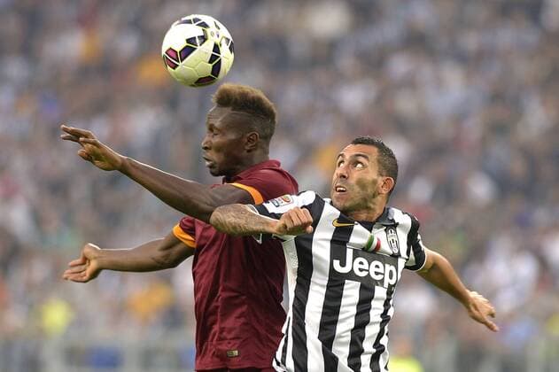 Mapou Yanga Mbiwa Roma, Carlos Tevez Juventus, Torino 05-10-2014, Juventus Stadium, Football Calcio 2014 2015 Serie A, Juventus - AS Roma, Foto Filippo Alfero Insidefoto filippoxalfero