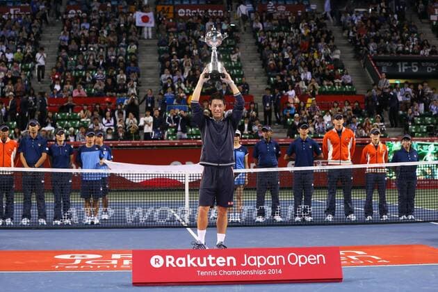 Kei Nishikori (JPN), OCTOBER 5, 2014 - Tennis : Rakuten Japan Open Tennis Championships 2014, Victory ceremony at Ariake Coliseum, Tokyo, Japan. NOxTHIRDxPARTYxSALES.  (umqa016545)