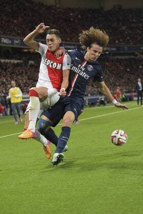 David Luiz (PSG) vs Lucas Ocampos (Monaco) FOOTBALL : PSG vs Monaco - L1 - 05 10 2014 JBAutissier Panoramic 