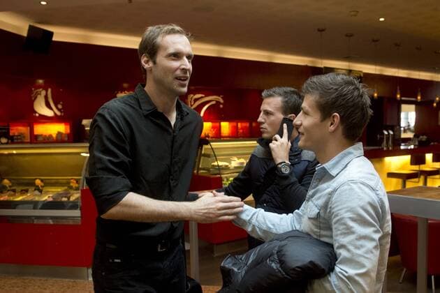 Goalkeeper of Czech national soccer team Petr Cech (left) and Czech players Vaclav Pilar (right) and Vladimir Darida are seen during a meeting prior to the two qualifiers for the European Championships in Prague, Czech Republic, October 6, 2014. (CTKxPhoto MichalxKamaryt) CTKPhotoOF201410061174501  kmt 1