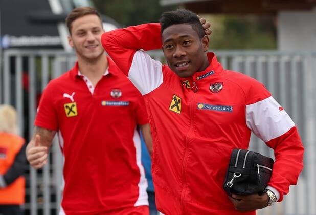 SOCCER - UEFA EURO 2016 quali, MDA vs AUT, preview STEGERSBACH,AUSTRIA,07.OCT.14 - SOCCER - UEFA European Championship 2016, qualification, OEFB international match, Moldova vs Austria, preview, training team AUT. Image shows David Alaba and Marko Arnautovic (AUT).  CW3_9676