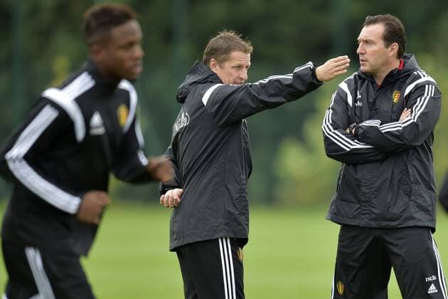 Marc Wilmots, headcoach of Belgium and Vital Borkelmans, Ass. coach - Neerpede, Belgien: Training belgische Nationalmannschaft - EM Quali - 08 10 2014 PhotoNews Panoramic 