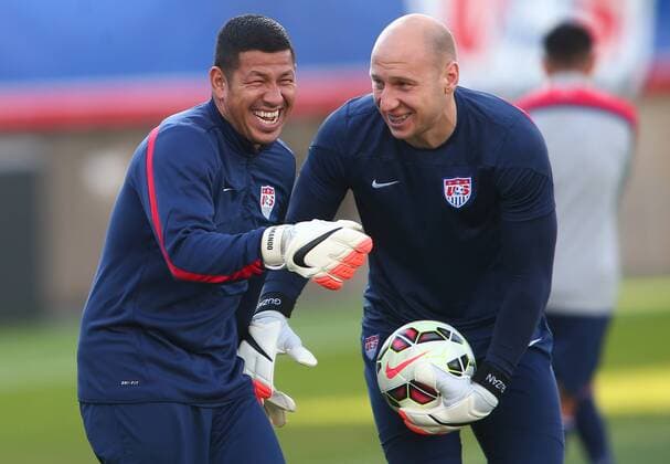 October 09: Goalies Nick Rimando and Brad Guzan of the USA MNT enjoying a practice session before an international friendly match against Ecuador at Rentschler Field, in East Hartford, CT. SOCCER: OCT 09 International Friendly - Ecuador v USA Icon255140100922 EDITORIAL USE ONLY