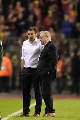 - BRUSSELS, BELGIUM: Belgium s head coach Marc Wilmots and KBVB-URBSFA Belgium soccer union chairman Francois De Keersmaecker pictured after a Euro 2016 qualification match between Belgian national soccer team Red Devils and Andorra, Friday 10 October 2014, in the Stade Roi Baudouin - Koning Boudewijnstadion stadium in Brussels. YORICKxJANSENS  04479894