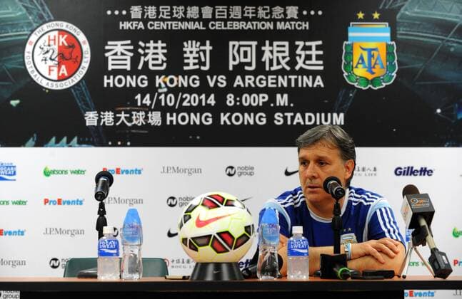 Gerardo Tata Martino, head coach of Argentina s national mens football team, attends a press conference  20141013_13407