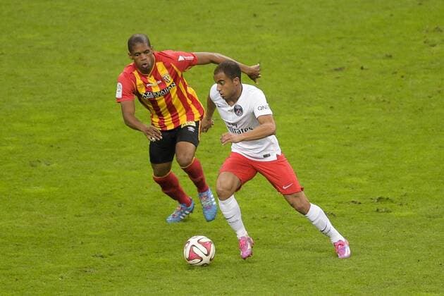 BAAL Ludovic (Lens) vs Lucas (PSG) FOOT : RC Lens vs Paris St Germain (PSG) - Ligue 1 - 17 10 2014 JBAutissier 