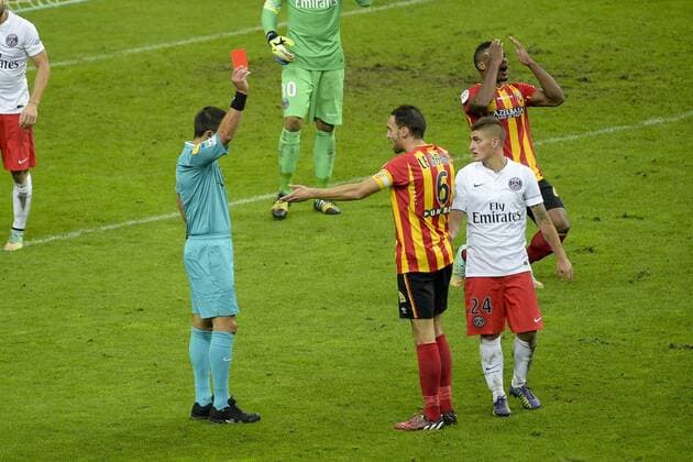 LE MOIGNE Jerome (Lens) Nicolas Rainville - Referee FOOT : RC Lens Racing Club PSG Paris Saint Germain - Ligue 1 - 17 10 2014 JBAutissier Panoramic 