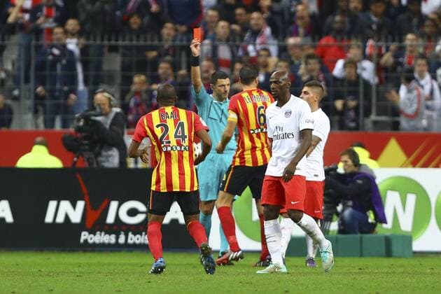 Nicolas Rainville ( Referee ) , Jerome Lemoigne (Lens) FOOTBALL : RC Lens Racing Club vs Paris Saint Germain PSG - Ligue 1 - 17 10 2014 - GwendolineLeGoff Panoramic 
