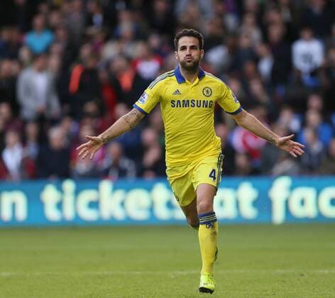 Chelsea s Cesc Fabregas celebrates scoring his sides second goal - Barclays Premier League - Crystal Palace vs Chelsea - Selhurst Park - England - 18th October 2014 - Picture David Klein Sportimage EDITORIAL USE ONLY. No use with unauthorised audio, video, data, fixture lists, club league logos or live services. Online in-match use limited to 120 images, no video emulation. No use in betting, games or single club league player publications.