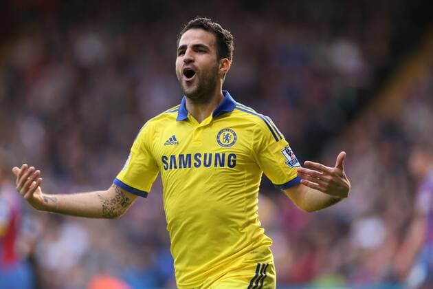 Chelsea s Cesc Fabregas celebrates scoring his sides second goal - Barclays Premier League - Crystal Palace vs Chelsea - Selhurst Park - England - 18th October 2014 - Picture David Klein Sportimage EDITORIAL USE ONLY. No use with unauthorised audio, video, data, fixture lists, club league logos or live services. Online in-match use limited to 120 images, no video emulation. No use in betting, games or single club league player publications.