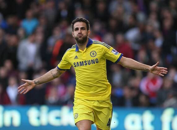 Chelsea s Cesc Fabregas celebrates scoring his sides second goal - Barclays Premier League - Crystal Palace vs Chelsea - Selhurst Park - England - 18th October 2014 - Picture David Klein Sportimage EDITORIAL USE ONLY. No use with unauthorised audio, video, data, fixture lists, club league logos or live services. Online in-match use limited to 120 images, no video emulation. No use in betting, games or single club league player publications.