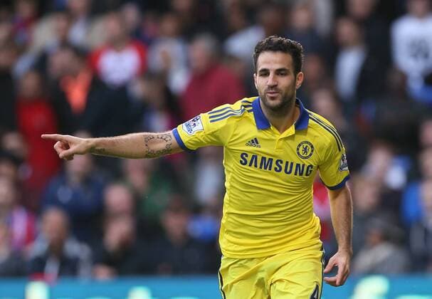 Chelsea s Cesc Fabregas celebrates scoring his sides second goal - Barclays Premier League - Crystal Palace vs Chelsea - Selhurst Park - England - 18th October 2014 - Picture David Klein Sportimage EDITORIAL USE ONLY. No use with unauthorised audio, video, data, fixture lists, club league logos or live services. Online in-match use limited to 120 images, no video emulation. No use in betting, games or single club league player publications.