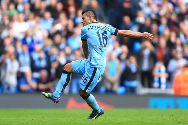 Sergio Kun Aguero of Manchester City scores his third goal from the penalty spot - Manchester City vs. Tottenham Hotspurs - Barclay s Premier League - Etihad Stadium - Manchester - 18 10 2014 EDITORIAL USE ONLY. No use with unauthorised audio, video, data, fixture lists, club league logos or live services. Online in-match use limited to 120 images, no video emulation. No use in betting, games or single club league player publications.