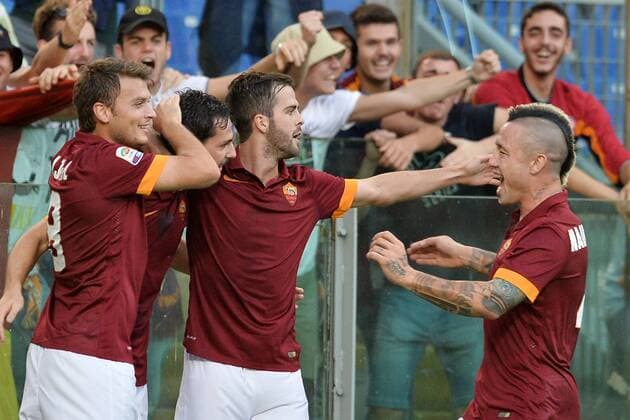 Mattia Destro Roma. Goal celebration. Roma 18-10-2014 Stadio Olimpico. Football Calcio 2014 2015 Serie A. AS Roma - Chievo Verona AntoniettaxBaldassarre