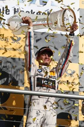 19.10.2014 - Motorsport - Saison 2014 - 10. Rennwochenende Hockenheimring Hockenheim - DTM Deutsche Tourenwagen Meisterschaft Rennen - MaWi - Meister Marco Wittmann (23, BMW Team RMG) - mit Pokal Einzelbild Jubel Freude