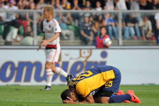 Alessandro Agostini Verona . Dejection Alessandro Agostini after own goal Serie A, Hellas Verona - AC Mailand andreaxstaccioli