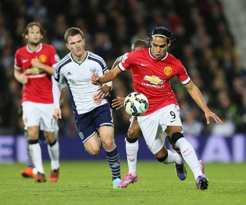 Radamel Falcao of Manchester United in action - Barclays Premier League - WBA vs Manchester Utd - Hawthorns Stadium - West Bromwich - England - 20th October 2014 - Picture Simon Bellis Sportimage EDITORIAL USE ONLY. No use with unauthorised audio, video, data, fixture lists, club league logos or live services. Online in-match use limited to 120 images, no video emulation. No use in betting, games or single club league player publications.