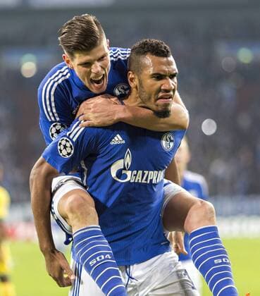 Klaas-Jan Huntelaar (Schalke), Eric Maxim Choupo-Moting (Schalke) 21.10.2014, Gelsenkirchen, FC Schalke 04 vs. Sporting Clube de Portugal