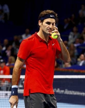 22.10.2014 Basel SUI Tennis Swiss Indoors Bild zeigt Roger Federer (SUI) Gestik Aktion Einzelbild Foto 