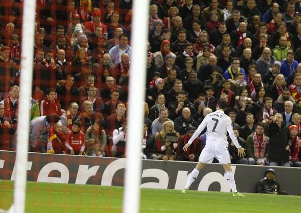 Champions League match played between FC Liverpool and Real Madrid. In this picture, Cristiano Ronaldo celebrates a goal. xBEATRIZxGUZMANx 