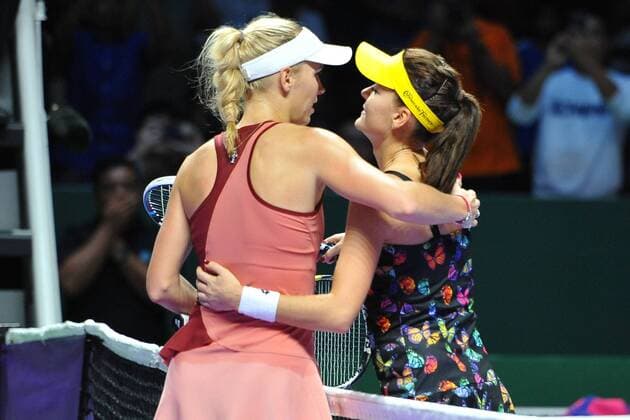 Caroline Wozniacki (DEN) Agnieszka Radwanska (POL) TENNIS : Masters - Singapour - WTA Tennis Damen - 23 10 2014 Tennismag Panoramic 