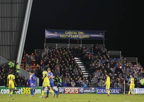 Temporary stands erected for tonights match - Capital One Cup - Shrewsbury Town vs Chelsea - Greenhous Meadow Stadium - Shrewsbury - England - 28th October 2014 - Picture SimonBellis Sportimage EDITORIAL USE ONLY. No use with unauthorised audio, video, data, fixture lists, club league logos or live services. Online in-match use limited to 120 images, no video emulation. No use in betting, games or single club league player publications.