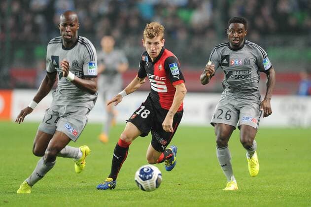 Pedro Henrique (Rennes) Brice Djadjedje (Marseille) FOOTBALL : Rennes vs Marseille - Coupe de la Ligue - 29 10 2014 N.LeGouic FEP Panoramic 