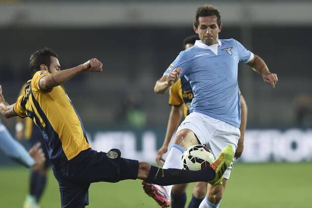 Verona 30 10 2014 - Serie A Hellas Verona - Lazio Rom -- MatteoxGribaudi ImageSport -- Senad Lulic, Evangelos Moras 