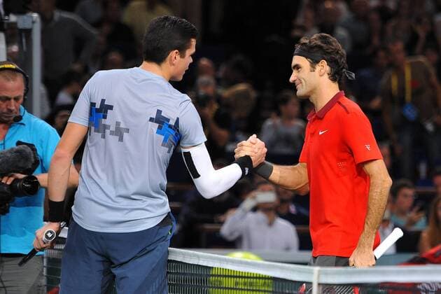 Milos Raonic (CAN) Roger Federer (SUI) TENNIS : BNP Paribas Masters - Paris - ATP Tennis Herren - 31 10 2014 TennismagxPanoramic 