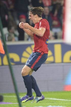 joie de Michael Frey (lille) apres son but FOOTBALL : Lille vs Saint Etienne - Ligue 1 - 01 11 2014 JBAutissier Panoramic 