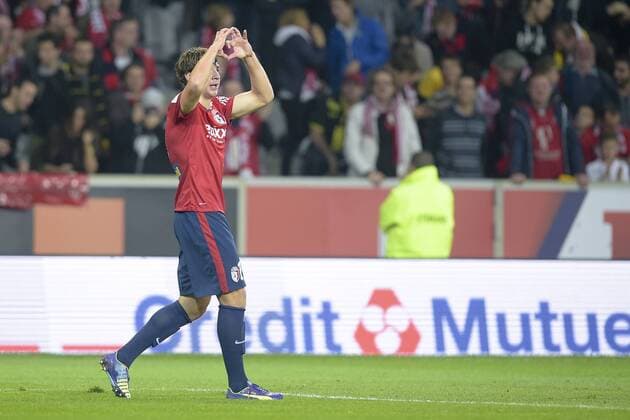 joie de Michael Frey (lille) apres son but FOOTBALL : Lille vs Saint Etienne - Ligue 1 - 01 11 2014 JBAutissier Panoramic 