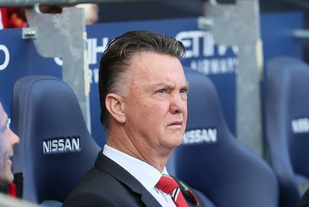 Louis van Gaal manager of Manchester United takes his seat in the dugout Manchester City - Manchester (ManU) EDITORIAL USE ONLY. No use with unauthorised audio, video, data, fixture lists, club league logos or live services. Online in-match use limited to 120 images, no video emulation. No use in betting, games or single club league player publications.